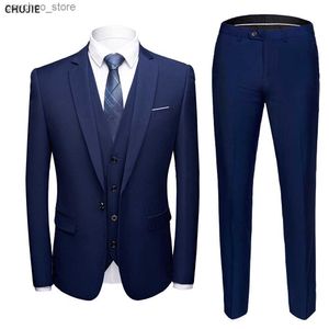 Homens casamento 2 peças terno 3 conjunto blazers casaco de luxo completo calças design mais recente colete negócios 2022 fino ajuste jaqueta calças q230828