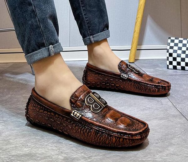 Hommes de robe de mariée Designer Crocodile Party Casual Chaussures Générette de mode en cuir Boucle Spring Comfort Flats Locons de marche de tennis 5