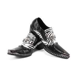 Hommes chaussures de mariage mode bal hommes pointus en cuir de Crocodile chaussures Rivets chaussures à talons hauts chaussures de fête robe d'affaires en cuir