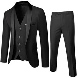 Mannen Trouwpak Prom Dress JacketPantsVest Mannen Pak Set Slim Fit Tuxedo Mannelijke Blazer Aangepaste Britse Stijl Bruidegom Kleding 240314