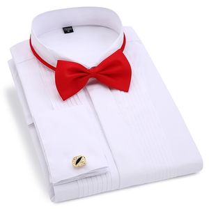Mannen Bruiloft Tuxedo Lange Mouwen Jurk Shirts French Cufflinks Swallowtail Fold Dark Button Design Gentleman Shirt Wit Red Black 220330