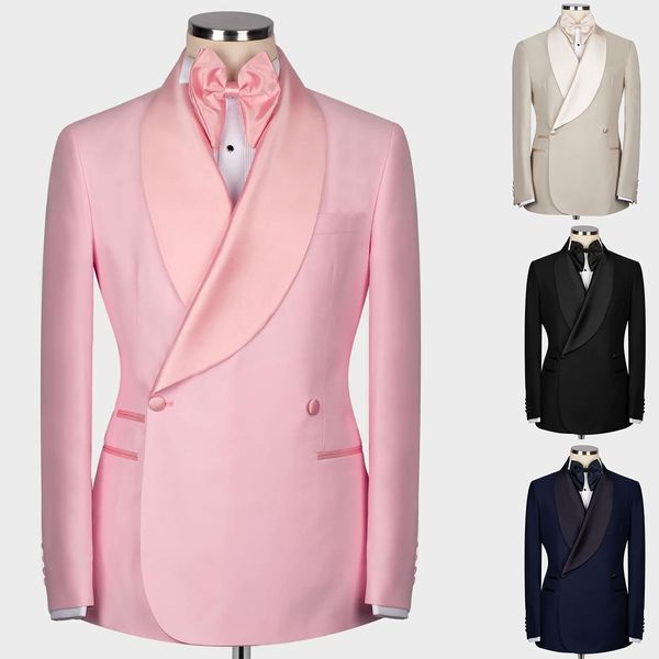 Tuxedos de mariage pour hommes, ensemble 2 pièces, élégant, luxe, veste complète, pantalon Design, châle, revers, coupe cintrée, manteau