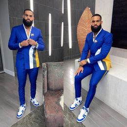 Men Wedding Tuxedos Royal Blue Double Breasted Trouser Sets Outfits Business Formal Wear Jacket Matching Sets 2 stuks