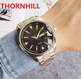 Herren-Armbanduhr, Woche, Uhrzeit, Tag, Datum, Verbrechen, 44 mm, modische Freizeituhr, Edelstahl, Luxus-Quarz, exquisiter Kalender, Top-Armbanduhren für Herren