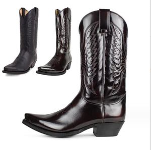Botas de vaquero del oeste para hombre, zapatos de cuero de invierno, botas altas bordadas, zapatos de pareja, ligeros, cómodos, de talla grande 35-48
