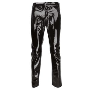 Pantalon en cuir verni pour hommes, aspect mouillé, pleine longueur, noir brillant, taille moyenne, pantalon droit, Bar, discothèque, spectacle sur scène, Costumes 231225