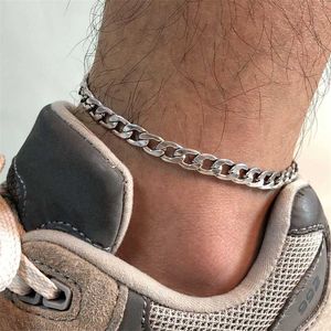 Mannen Tarwe Ketting Enkelbanden Waterdichte Rvs Cubaanse Enkelbandje Voet Armband Barefoot Cadeaus Voor Hem Sieraden 230719