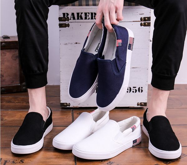 Zapatos blancos para hombre, mocasines sin cordones, zapatillas de deporte para hombre, zapatillas de deporte negras de primavera, zapatos planos de moda para hombre, talla 39-48