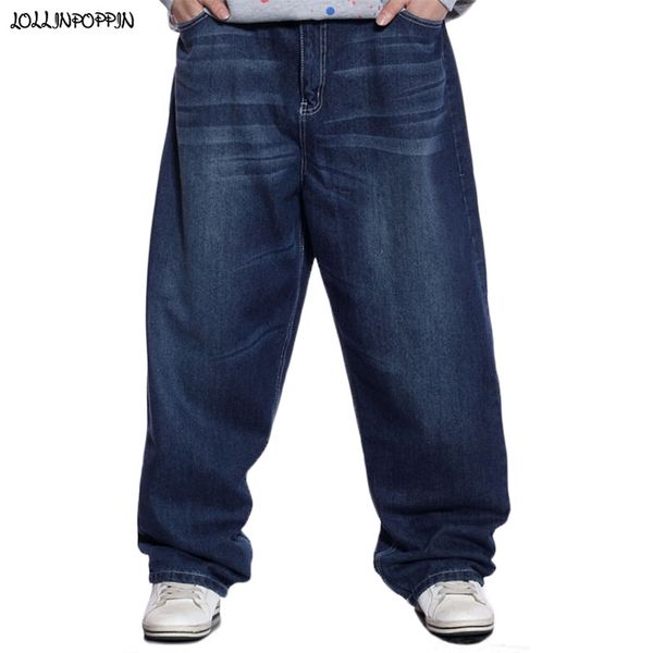Hommes Wide Leg Blue Jeans Hip Hop Streetwear Plus Taille Blanchi Baggy Fit Skateboarder Denim Pantalon 210319