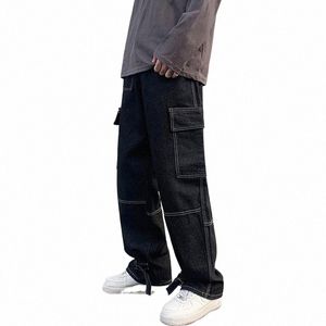 Mannen Wijde Pijpen Jeans Hip Hop Casual mannen Rechte Baggy Denim Broek Streetwear Skateboard Broek Neutrale Broek Plus Size S-5XL o6Ni #