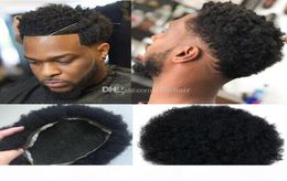 Men Wig Mens Cañas de cabello Afro Curl Full Lace Toupee Jet Negro Color 1 Brasil Sistema de cabello humano Reemplazo de cabello para negro M2829542