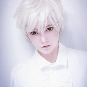 Men Wigs cos pela plateado blanco cabello corto cosplay color ombre para hombre