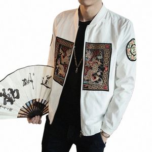 Hommes coupe-vent Bomber veste Vintage Harajuku Style chinois traditionnel glisser Robe décontracté broderie luxe Baseball manteaux A5PS #