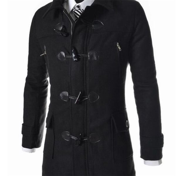 Hommes coupe-vent veste Peacoat pour homme hiver haute qualité hommes laine corne bouton manteaux décontracté pardessus mode laine manteau LJ201110