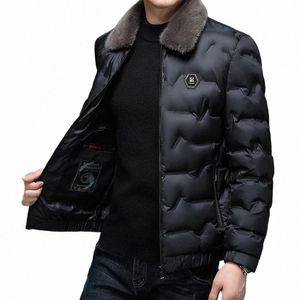 Hommes coupe-vent Parkas hiver mâle décontracté Cott manteau rembourré fermeture éclair imperméable vêtements d'extérieur veste épaisse tendance surdimensionné col de fourrure t2uM #