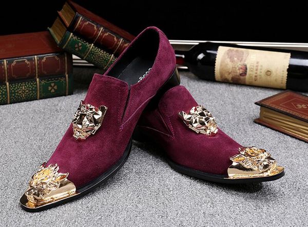 Zapatos de cuero recreativos puntiagudos de peluquero rojo vino para hombres, conjunto de negocios de cuero Zapatos de moda para hombres Discoteca Peluquería Zapatos de vestir