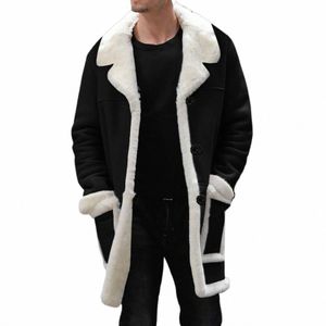 Hommes hiver manteau revers col Lg manches rembourré veste en cuir Vintage épaissir manteau en peau de mouton veste flanelle manteaux J7d9 #
