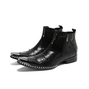 Men Winter Designer Brand Echte enkel Boot Man Party Formele kleding Leerschoenen Zip Motorfiets Korte laarzen Zwart B S