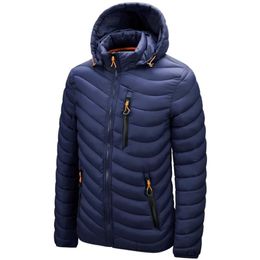 Hombres invierno abajo abrigo cortavientos con capucha chaqueta cálida indefinida outwear ligero portátil casual ropa de moda veste homme 210914