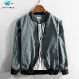 Hombres invierno otoño moda manga larga cuello levantado alta calidad suave transpirable algodón Lino abrigo masculino Simple Harajuku chaqueta delgada X0621