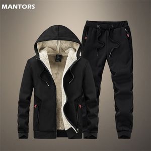 Mannen Winter Fleece Sets Dikke Hoodies + Broek Pak Capuchon Sportkleding Trainingspakken Mannelijke Hoodie Trainingspakken Maat 6XL 220215