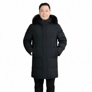 Hommes d'hiver en duvet d'oie manteaux à capuche col de fourrure Lg doudoune de haute qualité mâle extérieur coupe-vent chaud décontracté vestes d'hiver U5lm #
