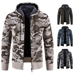 Hombres sudaderas con capucha de invierno suéter de punto abrigo militar ejército camuflaje chaqueta Y2K sudaderas polar cremallera abrigo abierto hombre ropa 240124