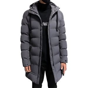 Chaqueta de invierno para hombre Chaquetas y abrigos de hombre sólido con capucha cálida Outwear Chaqueta cortavientos para hombre Abrigos largos de parka Tallas grandes Negro Gris 4XL 211126