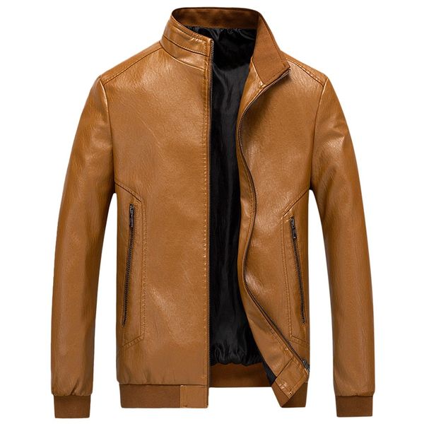 Hommes hiver veste en cuir motard moto fermeture éclair à manches longues manteau haut chemisiers col montant mince vestes mâle Bomber vestes xxl