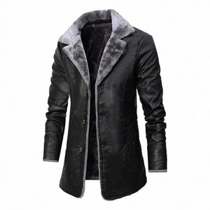 Hommes hiver Lg épais polaire PU veste en cuir hommes Streetwear décontracté Busin vêtements Porcket vestes en cuir manteau vêtements d'extérieur hommes u815 #