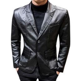 Hommes hiver longs costumes en cuir beau Slim veste en cuir affaires coupe-vent chaud hommes classique britannique manteau petit ami noël gi2545