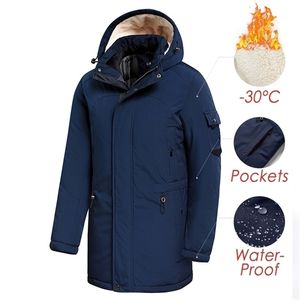 Men Winter Casual Long Dikke Fleece Hoodsed Waterproof Parkas Jacket Coat Men Outsdraged Mode Pocka Parka Jacket 46-58 201209