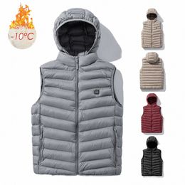 Hommes hiver nouveau chaud USB chauffage polaire vestes Parka gilet hommes Smart Thermostat chapeau détachable chauffé coupe-vent veste gilet j6Md #