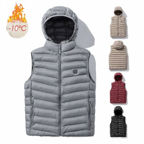 Hommes hiver nouveau chaud USB chauffage polaire vestes Parka gilet hommes Smart Thermostat chapeau détachable chauffé coupe-vent veste gilet j6Md #