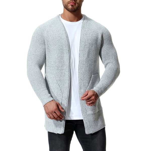 Hommes Pull d'hiver Homme Cardigan à capuche Pulls à manches longues Casual Style européen Cardigans longs Pull en tricot Noir Gris clair J181023