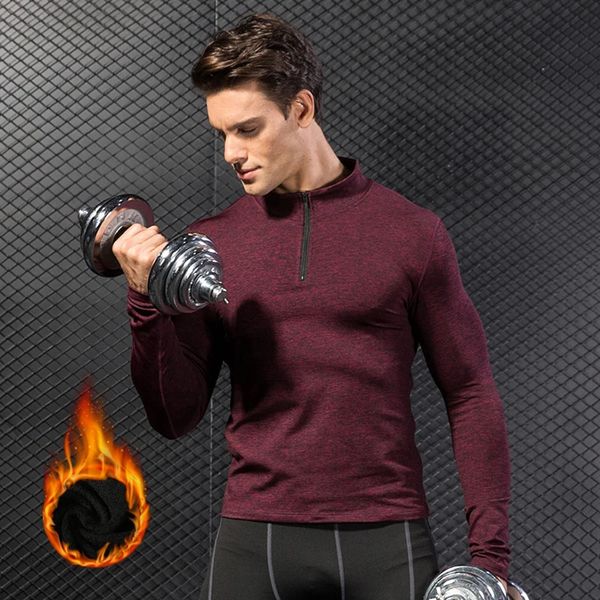 Hommes Hiver sous-vêtements thermiques Tops de compression chaude Shirts de gym