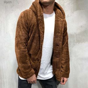 Hommes hiver chaud moelleux polaire fourrure à capuche manteau épais sweats à capuche hauts couleur unie vêtements d'extérieur à manches longues Cardigans sweats