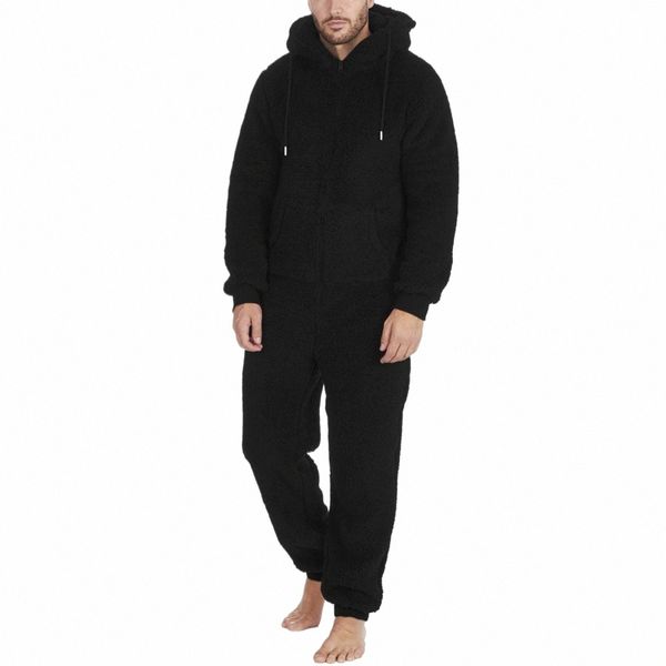 Hombres Invierno Cálido Teddy Fleece Stitch Onesie Fluffy Ropa de dormir Una pieza Sleep Lounge Pijama Monos con capucha Onesies para hombres adultos K8E6 #