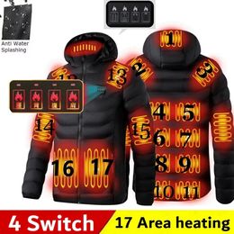 Hommes hiver chaud USB 17 zones vestes chauffantes Thermostat intelligent couleur Pure à capuche vêtements chauffants imperméables vestes chaudes 240112