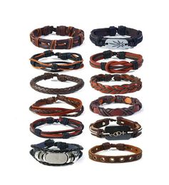 Mannen vrouw koehide armband DIY kralen strengen bruine klinknagel ring hiphop combinatie pak armband 12styles/1set