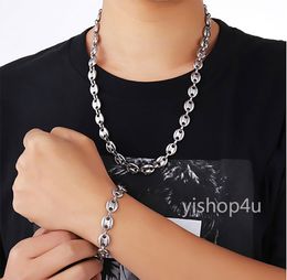 Mannen Vrouw Mode 18K Vergulde Rvs Koffieboon Ovale Ketting Ketting 8mm Breedte Marina Link Chain Armband Hip Hop Sieraden