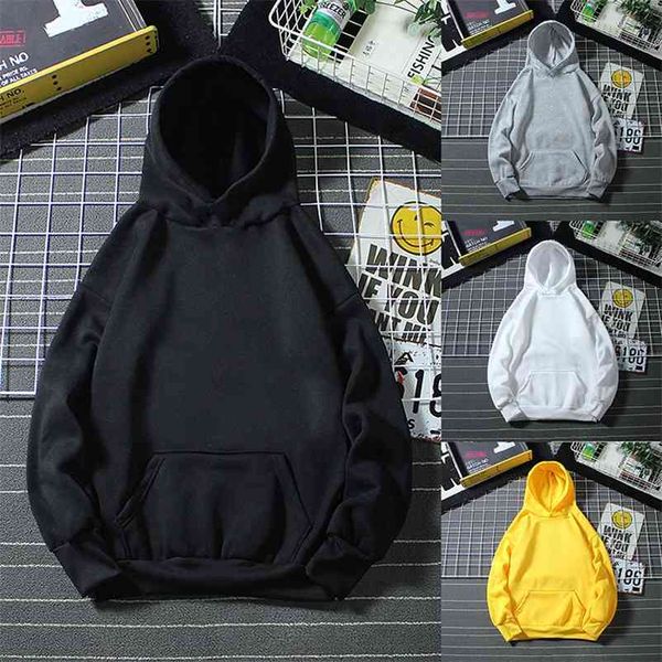 Hombres Mujer Sudaderas con capucha Sudaderas Moda Color sólido Negro Gris Amarillo Con capucha Hip Hop Fleece Hoody Mens Brand Sudadera con capucha Streetwear 210715