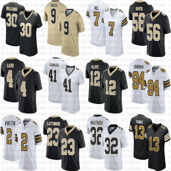 Derek Carr Chris Olave Alvin Kamara Jersey de fútbol personalizado Michael Thomas Demario Davis Taysom Hill Tyrann Mathieu Brees Jamaal Williams Marshon Lattimore