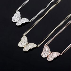 Mannen Vrouwen 14K Gouden 3D Butterfly Hanger Ketting Mode-sieraden Gift met 5mm 21 inch Cubaanse ketting Zirconia Bling Choker Ketting