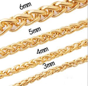 Mannen Vrouwen 18K Vergulde Hip Hop Ketting Stainessstaal 3mm-6mm Ronde Tarwe Palm Franco vossenstaart Collier 24