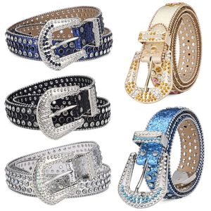 Hombres Mujeres Bb Simon Cinturón Diseñador de lujo Cinturón Retro Aguja Hebilla Cinturones 20 Color Cristal diamante B i B i