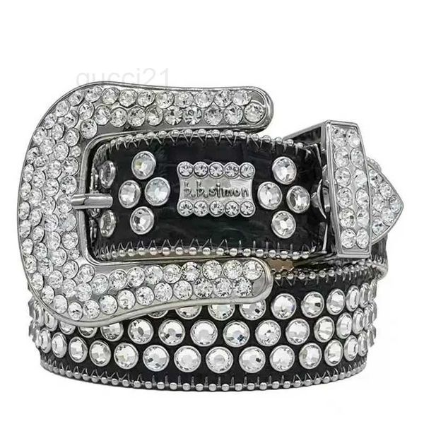 Hommes Femmes Bb Simon Ceinture De Luxe Designer Rétro Aiguille Boucle Ceintures 20 Couleur Cristal Diamant Zqn2