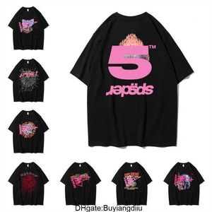 Hommes femmes meilleure qualité mousse impression toile d'araignée motif T-shirt haut tendance t-shirts rose jeune voyou Sp5der 555555 T-shirt N23F