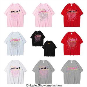 Mannen Vrouwen Beste Kwaliteit Schuimende Afdrukken Spinnenweb Patroon T-shirt Fashion Top Tees Roze Young Thug Sp5der 555555 T-shirt CXEN