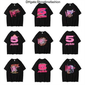 Mannen Vrouwen Beste Kwaliteit Schuimende Afdrukken Spinnenweb Patroon T-shirt Fashion Top Tees Roze Young Thug Sp5der 555555 T-shirt X5QJ